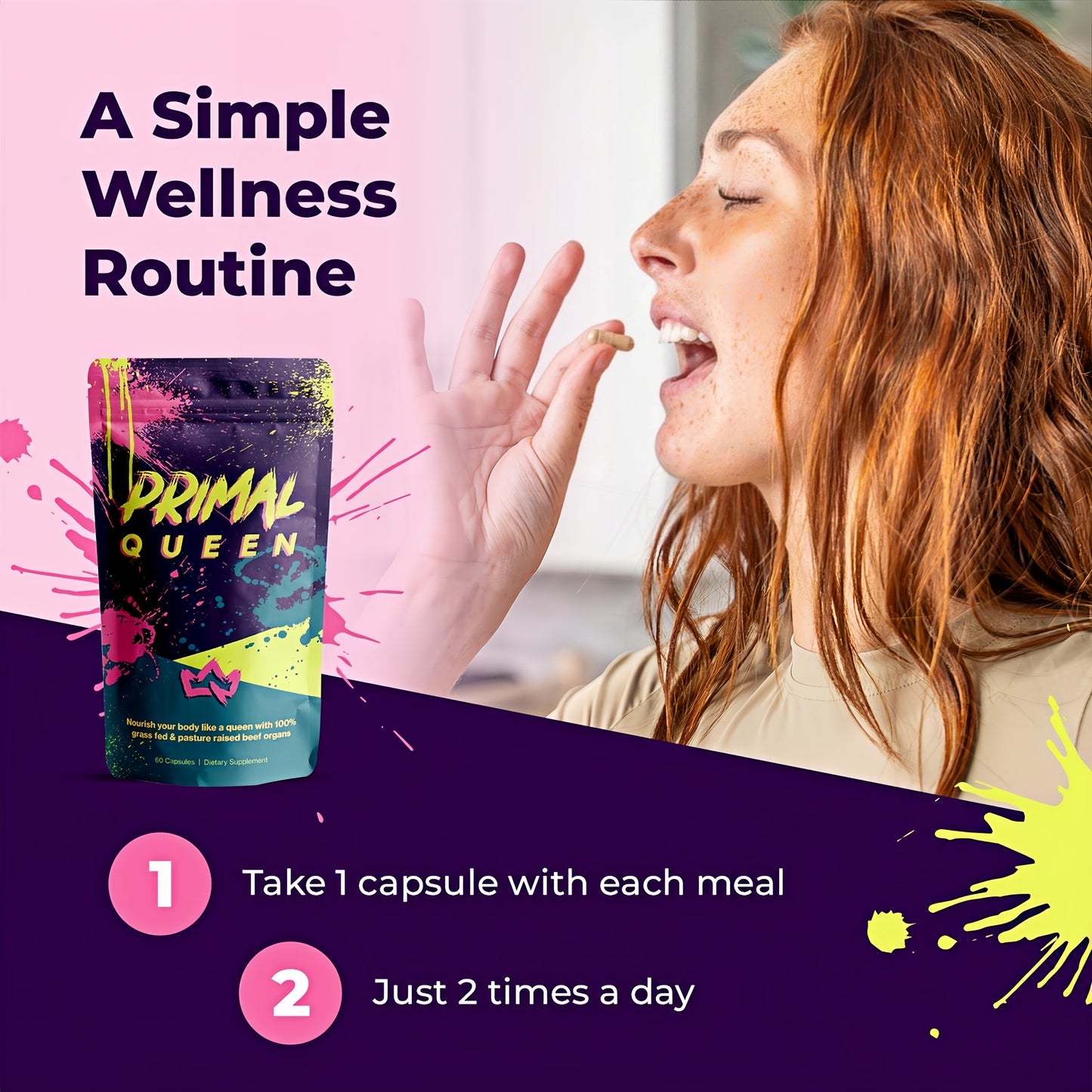 Primal Queen Female-Optimized Beef Organ Superfood Supplement (Beef Liver, Kidney, Heart, & 3 More) - 100% Grass Fed, Pasture Raised Cattle - Balance Hormones, Energy, & More for Women