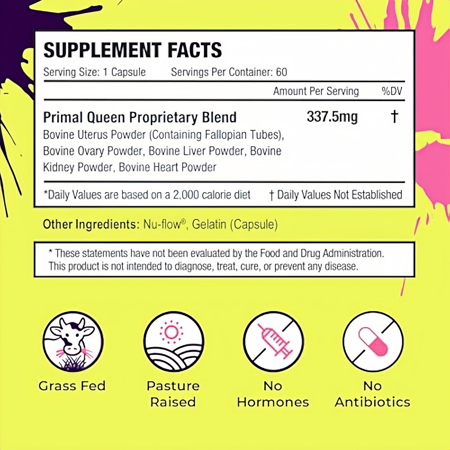 Primal Queen Female-Optimized Beef Organ Superfood Supplement (Beef Liver, Kidney, Heart, & 3 More) - 100% Grass Fed, Pasture Raised Cattle - Balance Hormones, Energy, & More for Women